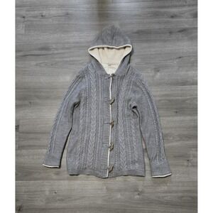 LL Bean Cardigan Women Size S Cable Knit Fisherman Hooded Toggle Buttons Wool